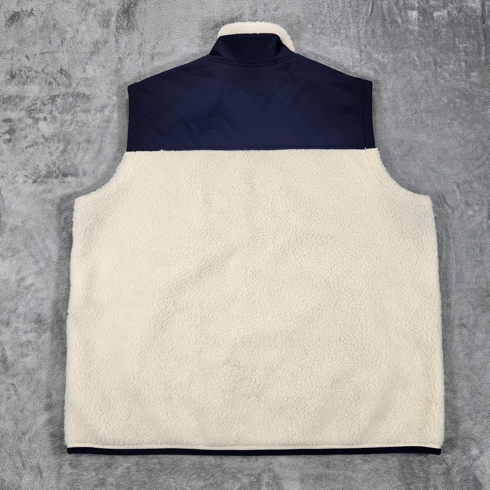 Polo Ralph Lauren Vest Mens 2XL White Sherpa Fleece Navy Yoke Outdoor Zip - Picture 2 of 11
